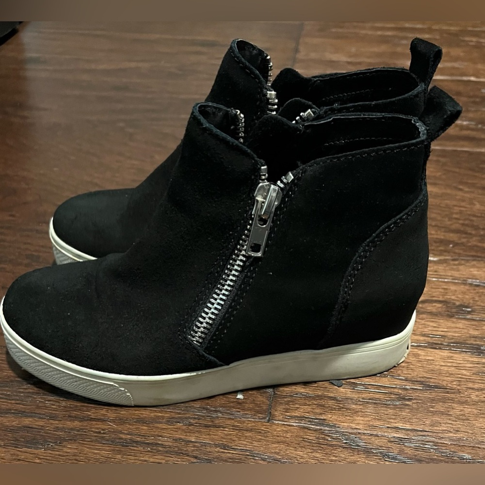 Steve Madden Carlen Sneakers Wedges Suede Black Women's Size 6.5M